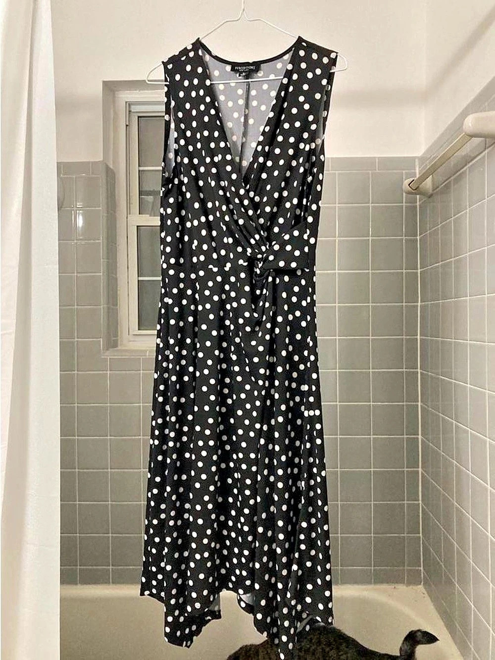 Perceptions Polka Dot asymmetrical swing Dress in Black & White